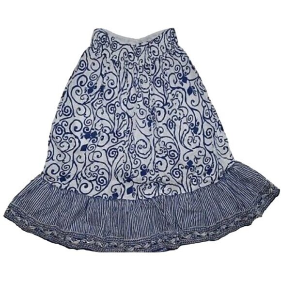 Women's Kalamkari Floral Blue White Striped Shirred Maxi Skirt, Size 14/16, Embe - Picture 10 of 10